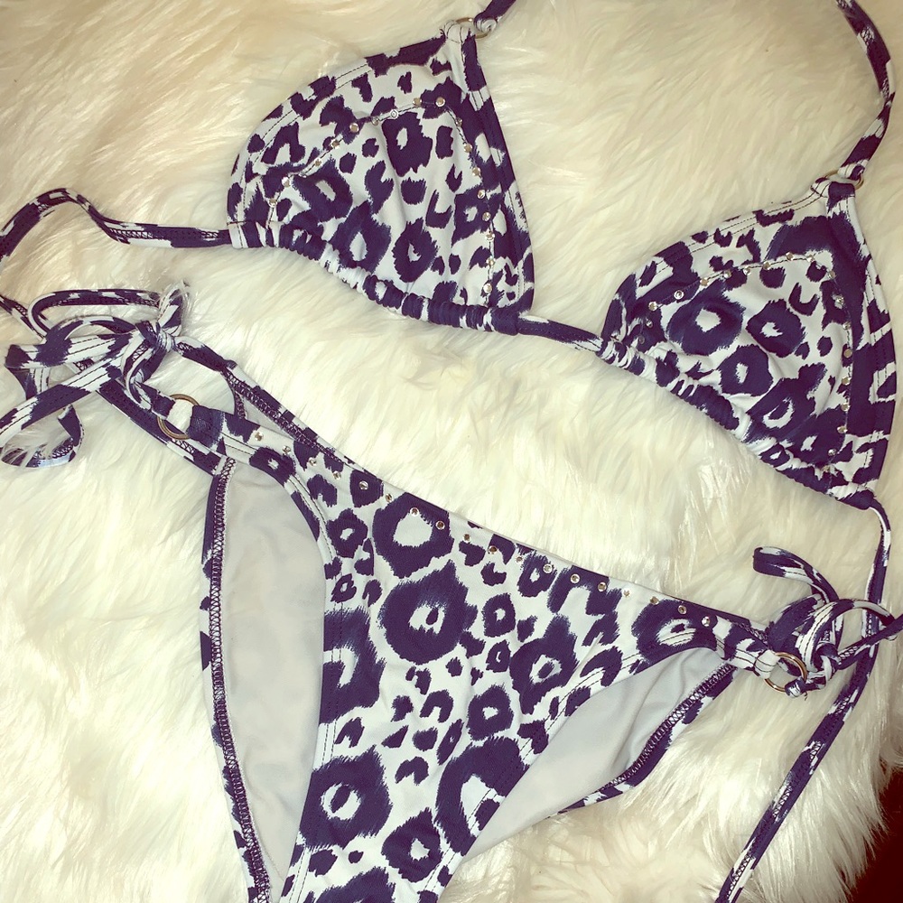 Letarte Blue & White Leopard Print Diamond Bikini